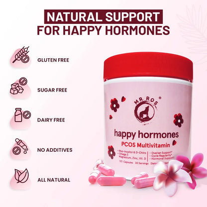 Happy Hormones PCOS Multivitamínico Con Mio Inositol D Chiro Inositol Omega 3 Vitamina D3 120 Cápsulas
