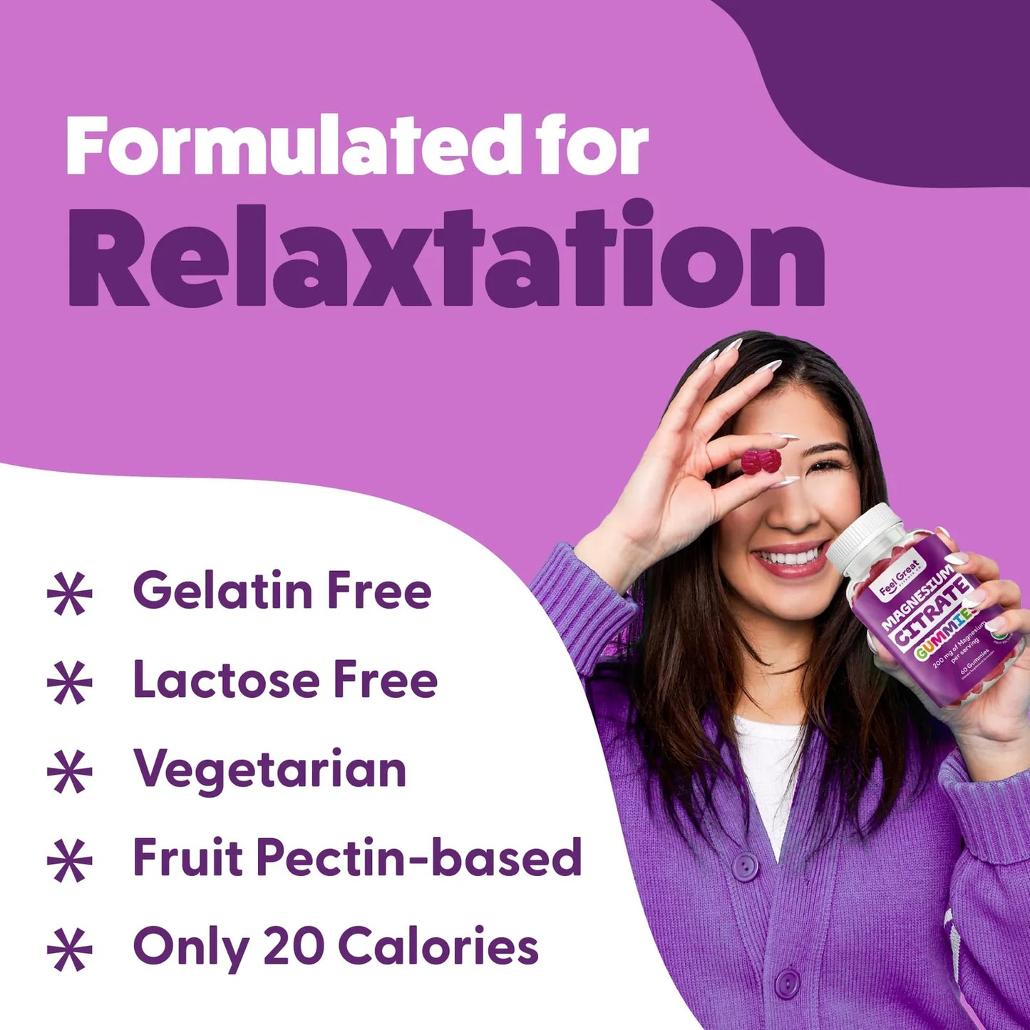 Gomitas De Citrato De Magnesio 200 Mg Relajación Muscular Sueño Digestión Vegano