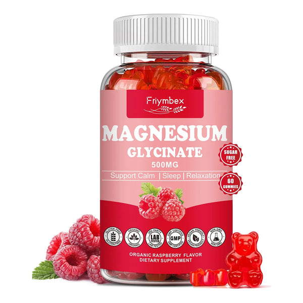 Gomitas De Magnesio Glicinato 500 Mg Relajación Sin Azúcar Sabor Frambuesa