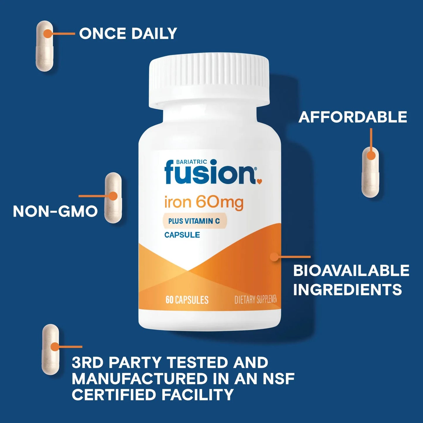 Suplemento De Hierro 60 Mg Con Vitamina C Capsulas Faciles De Tragar Sin Alergenos