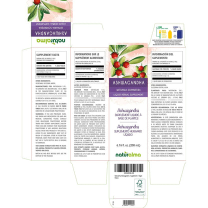 Extracto Líquido De Raíz De Ashwagandha 200ml Gotas Vegano Italia