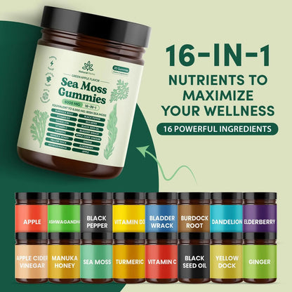 Gomitas De Musgo Marino 16 En 1 Con Aceite De Semilla Negra Y Ashwagandha Suplemento Multivitamínico