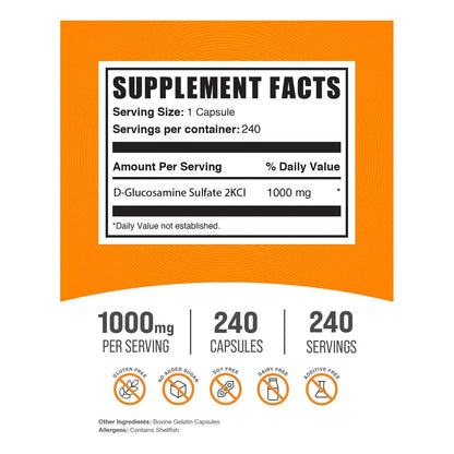 Capsulas De Sulfato De Glucosamina 1000 Mg Apoyo Articular 240 Unidades Sin Gluten