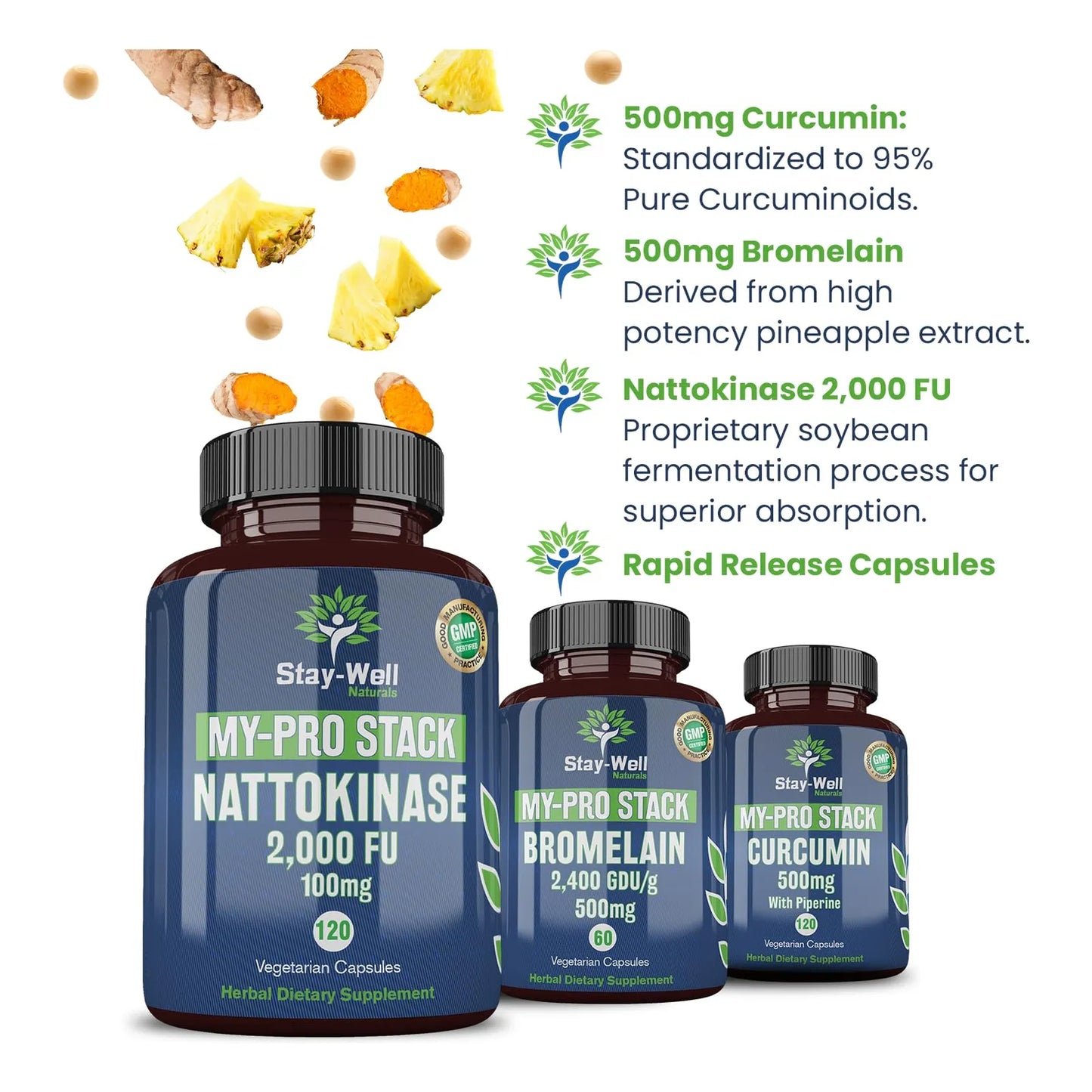 Suplemento Nattoquinasa 2000 Fu Bromelina 500 Mg Curcumina 500 Mg Protocolo Completo 60 Dias