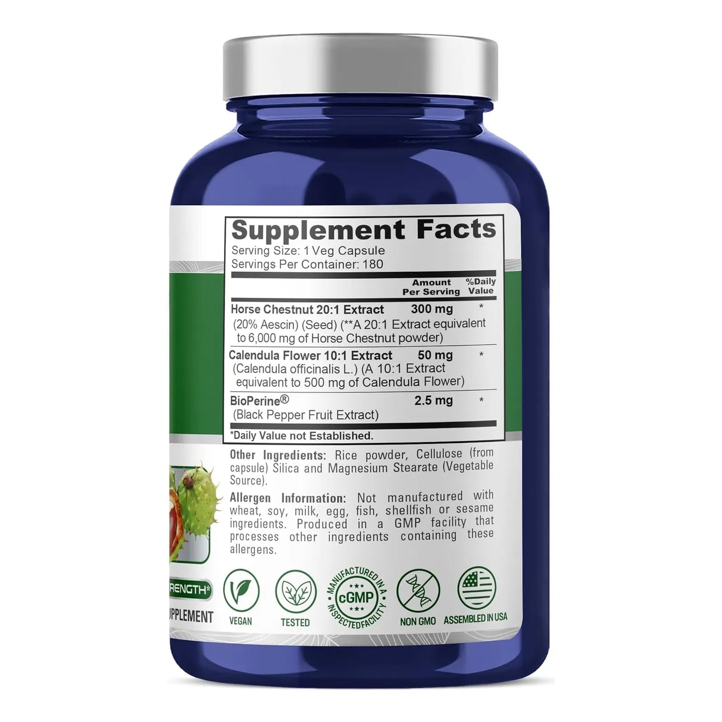 Castaño De Indias 6000mg 180 Cápsulas Vegetales Extracto 20 1 Con Bioperine Y Caléndula