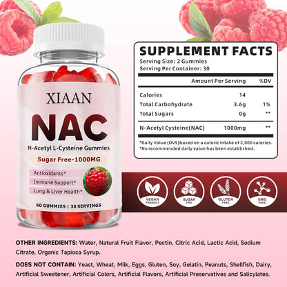 Gomitas NAC 1000 Mg Antioxidante Apoyo Inmunologico Sabor Frambuesa 60 Unidades