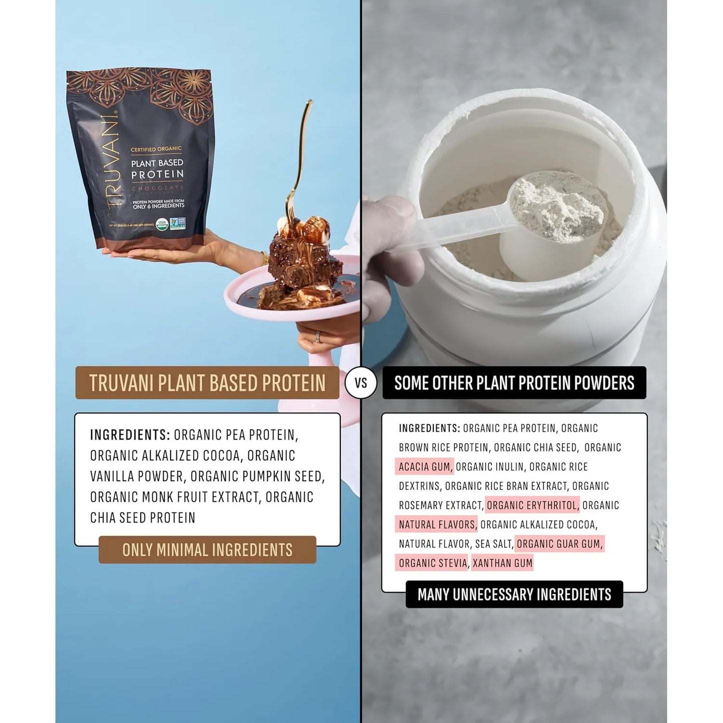 Proteina De Guisante En Polvo Chocolate Organico Truvani 20g Vegana Keto Sin Gluten