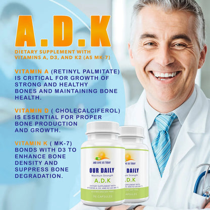 Suplemento Vitamina A D3 K7 MK7 Huesos Fuertes Sistema Inmune Cápsulas