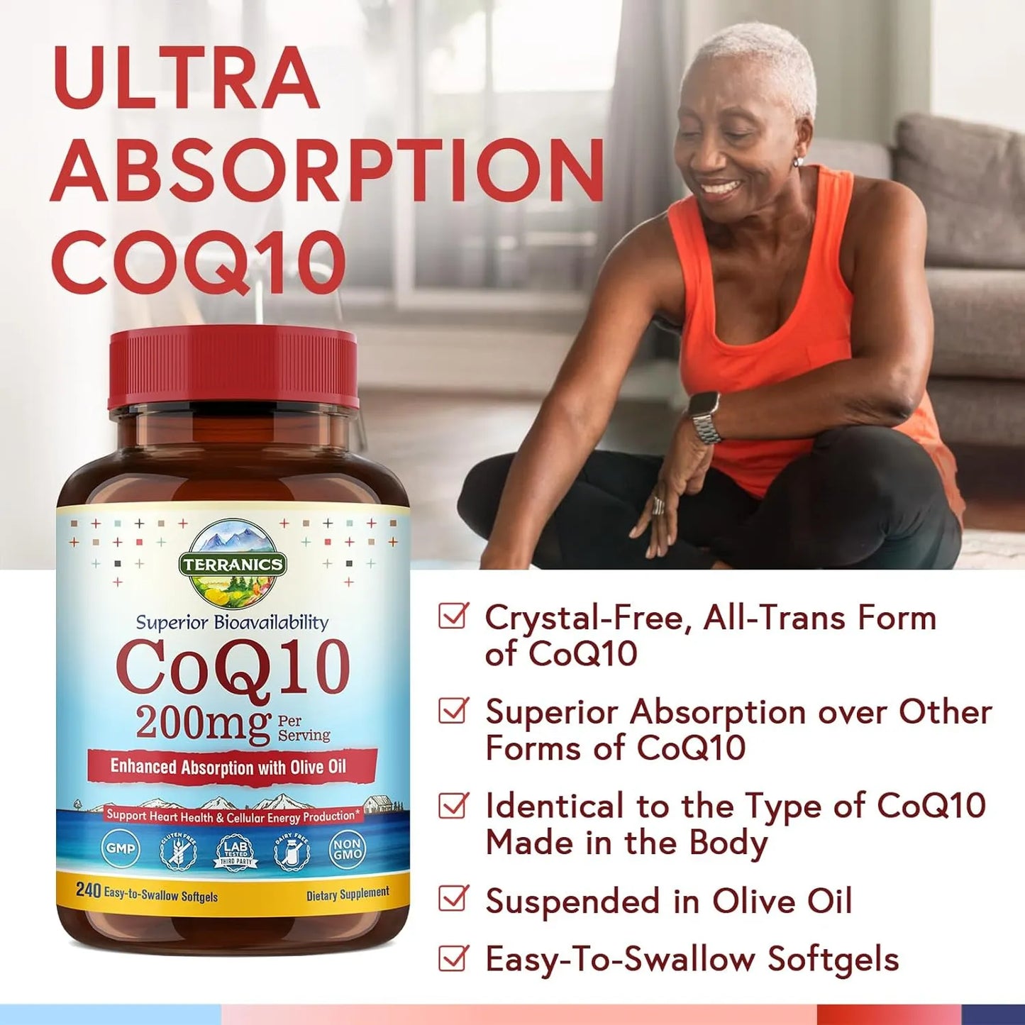 Coenzima Q10 200mg Con Aceite De Oliva Virgen Extra Terranics Suplemento Cardiaco Y Antioxidante