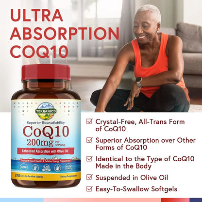 Coenzima Q10 200mg Con Aceite De Oliva Virgen Extra Terranics Suplemento Cardiaco Y Antioxidante