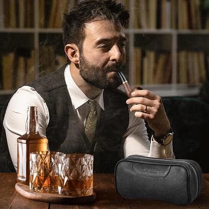Pipa De Tabaco Madera Pera Con Filtro Y Accesorios Bolsa Cuero Regalo