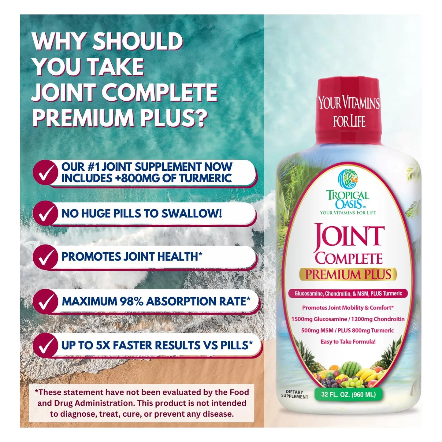 Joint Complete Premium Plus Suplemento Líquido Para Articulaciones Con Glucosamina Condroitina MSM Y Cúrcuma 32 Onzas
