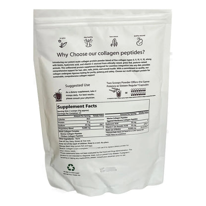 Proteína En Polvo Colágeno Multi Tipos I Ii Iii V X Con Biotina Y Acido Hialuronico