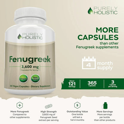 Capsulas De Fenogreco 3600 Mg 365 Unidades Extracto Concentrado Vegano Sin Omg