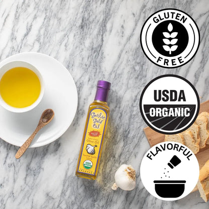 Aceite De Oliva Virgen Extra Orgánico Infundido Con Ajo Bajo FODMAP 8.44 Onzas