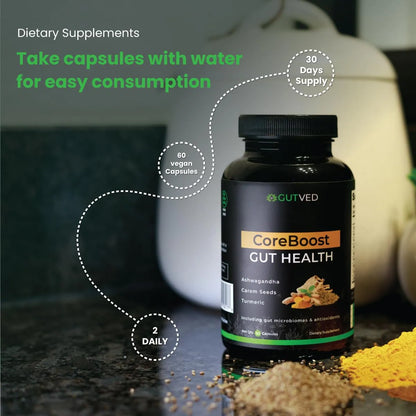 Suplemento CoreBoost Salud Intestinal Con Ashwagandha Probióticos Y Cúrcuma Alivia Hinchazón
