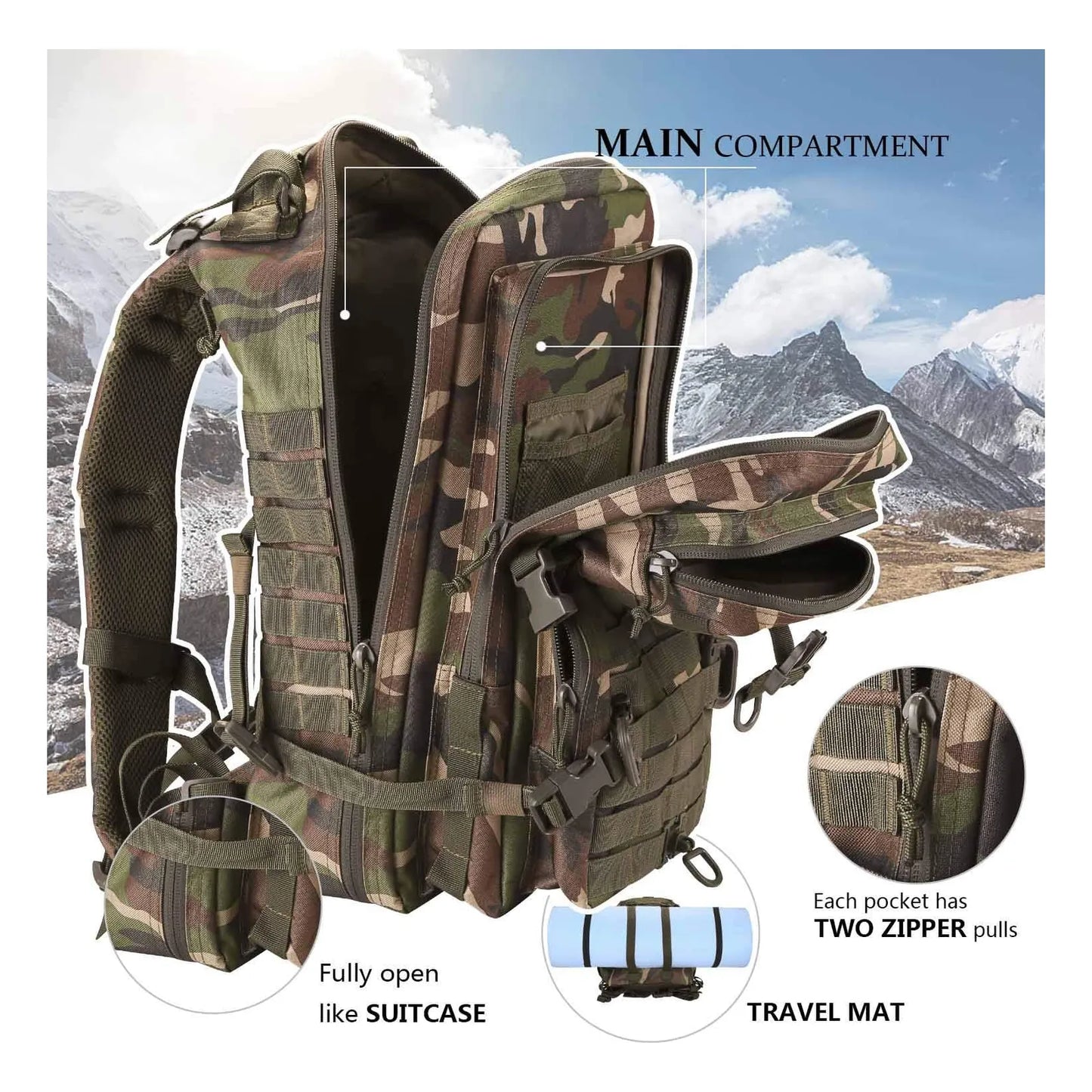 Mochila Táctica Militar Hannibal Tactical 36L Resistente Al Agua Con Sistema Molle