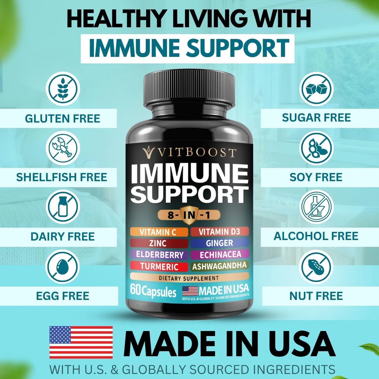 Suplemento Inmunologico Sauco 8 En 1 Con Equinacea Vitamina C Zinc Vitamina D