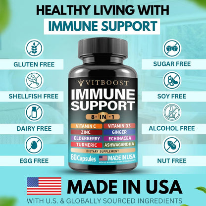 Suplemento Inmunologico Sauco 8 En 1 Con Equinacea Vitamina C Zinc Vitamina D