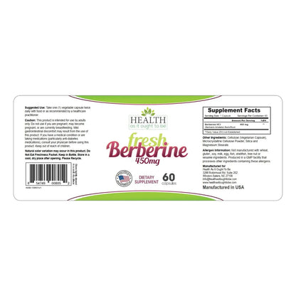 Berberina Fresca 450 Mg 60 Capsulas Suplemento Natural Sin Conservantes