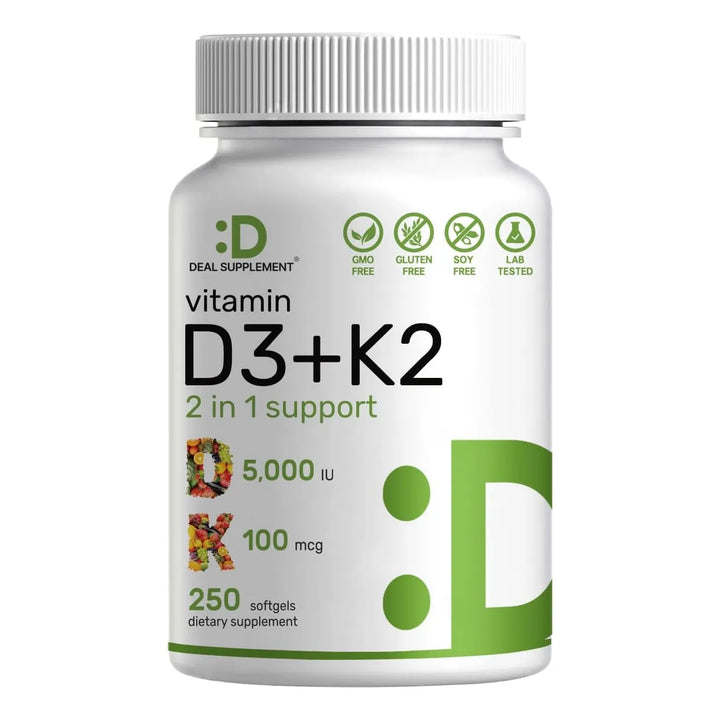 Deal Supplement Vitamin D3 K2 Softgel 250 Cápsulas 5000 Iu Y 100mcg - Imagen 1