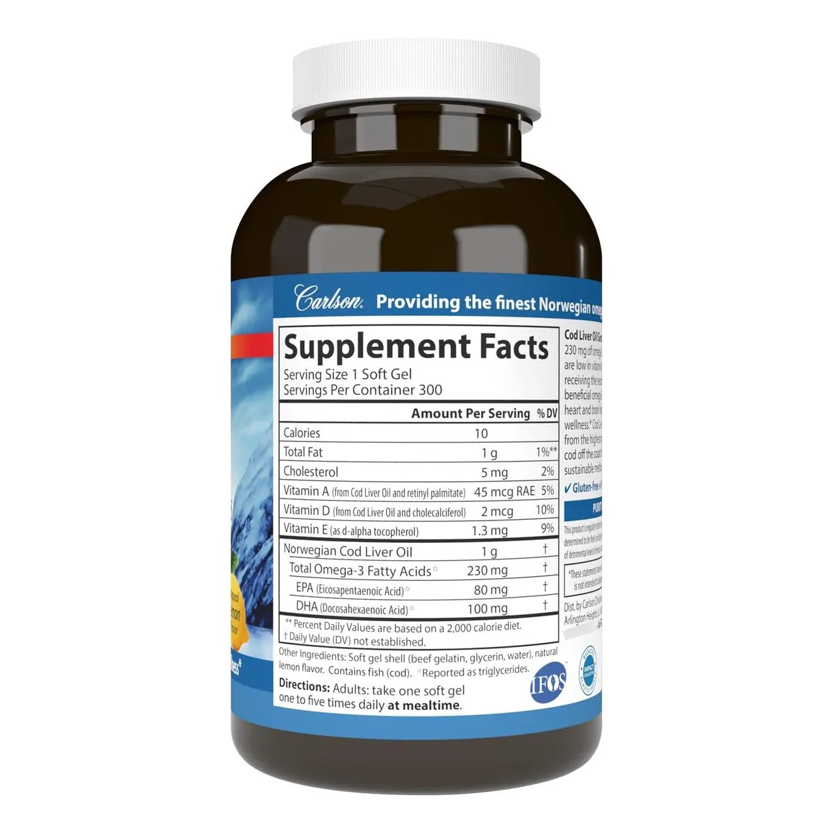 Aceite De Hígado De Bacalao Noruego 230 Mg Omega 3 Cápsulas Blandas Carlson