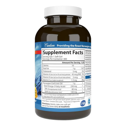 Aceite De Hígado De Bacalao Noruego 230 Mg Omega 3 Cápsulas Blandas Carlson