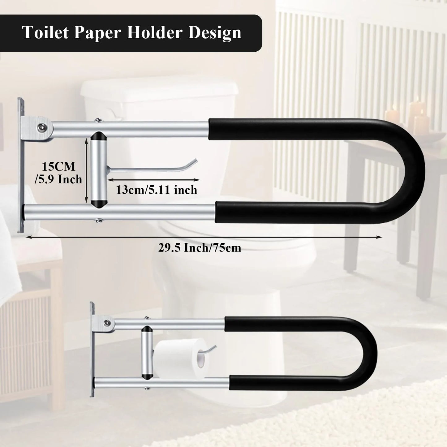 Barra De Seguridad Plegable Antideslizante Para Inodoro 75cm Soporte Ergonomico