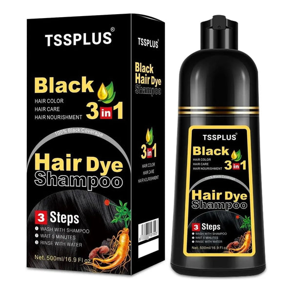 Champú TSSPLUS Tinte Negro Orgánico 3 En 1 Cubre Canas Instantáneo