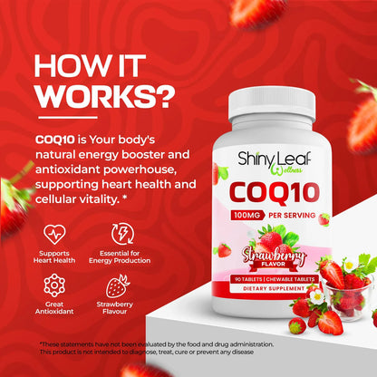 Suplemento CoQ10 100 Mg Tabletas Masticables Sabor Fresa Salud Corazon Y Energia