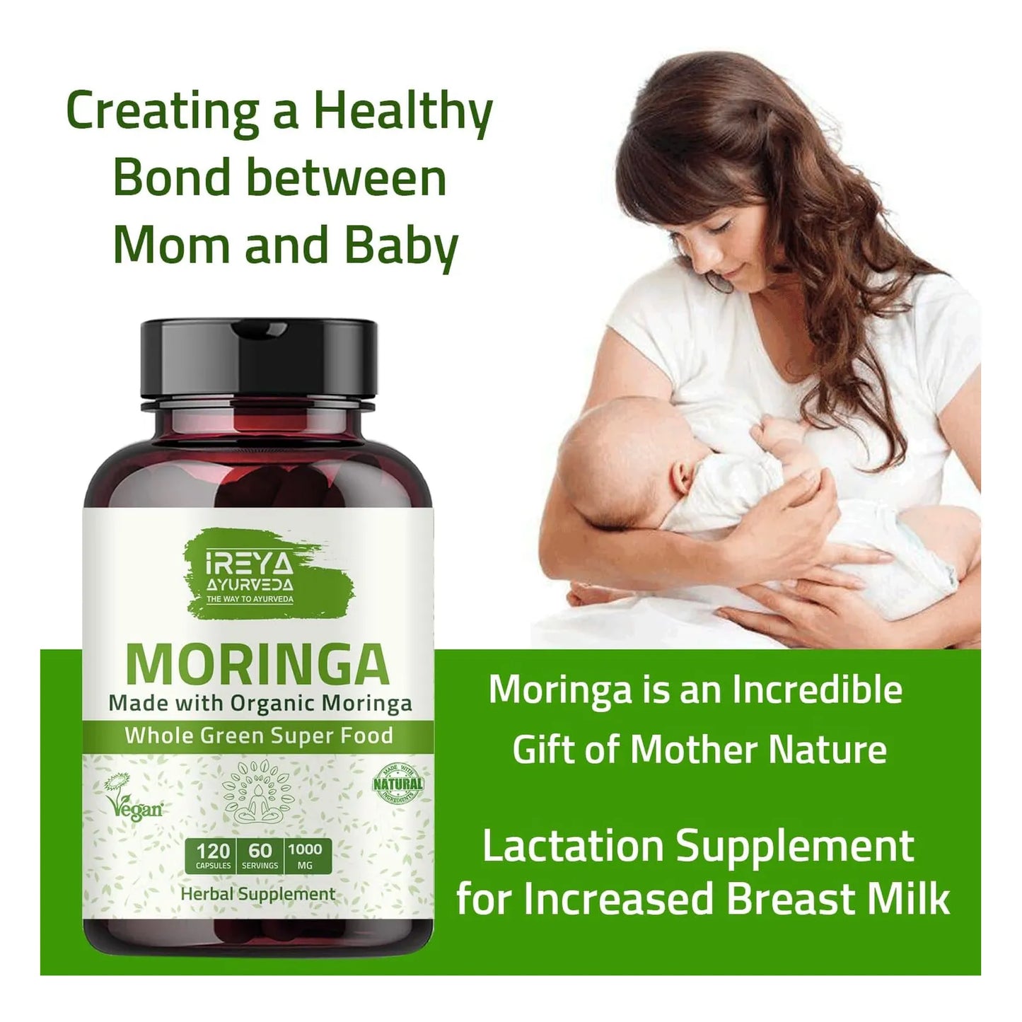 Capsulas De Moringa Organica 1000 Mg 120 Unidades Superalimento Puro
