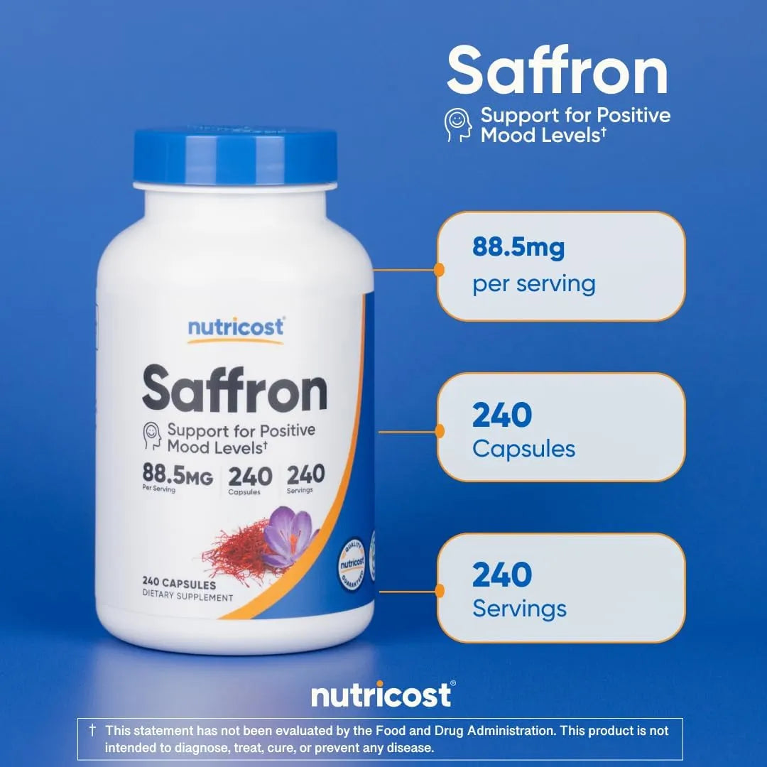 Extracto De Azafrán 88.5 Mg 240 Cápsulas Vegetales Naturales Sin Gluten Ni OMG