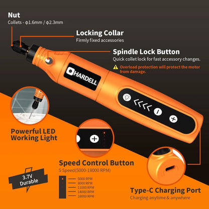Kit Herramientas Rotativas Inalambricas 5 Velocidades 61 Accesorios Usb