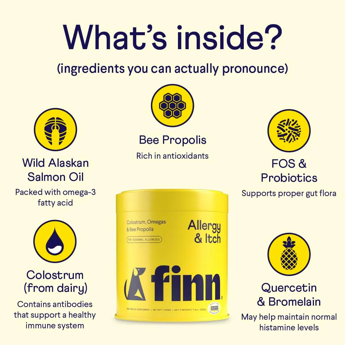 Finn Alergia Y Picazón Para Perros 90 Masticables Suaves Con Probióticos Alivio Natural