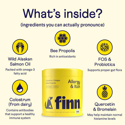 Finn Alergia Y Picazón Para Perros 90 Masticables Suaves Con Probióticos Alivio Natural