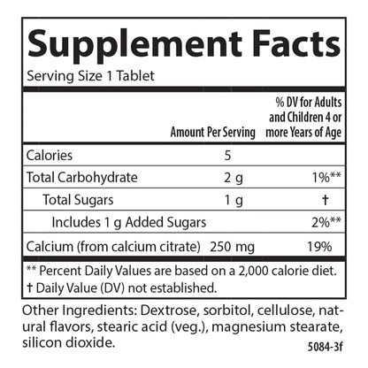 Calcio Masticable Para Niños 250 Mg Sabor Vainilla Huesos Fuertes