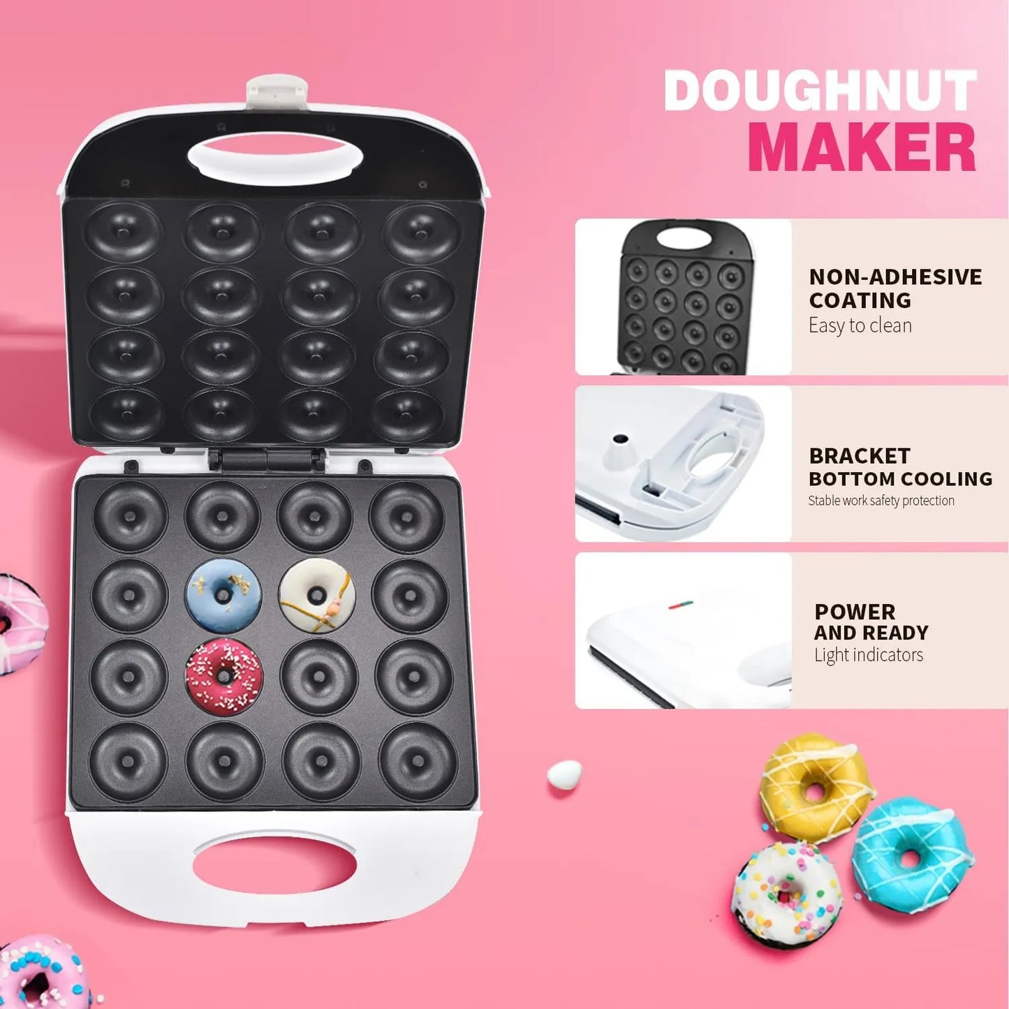 Máquina Mini Donuts DSP 1400W Antiadherente Para 16 Unidades Kit Completo Incluido