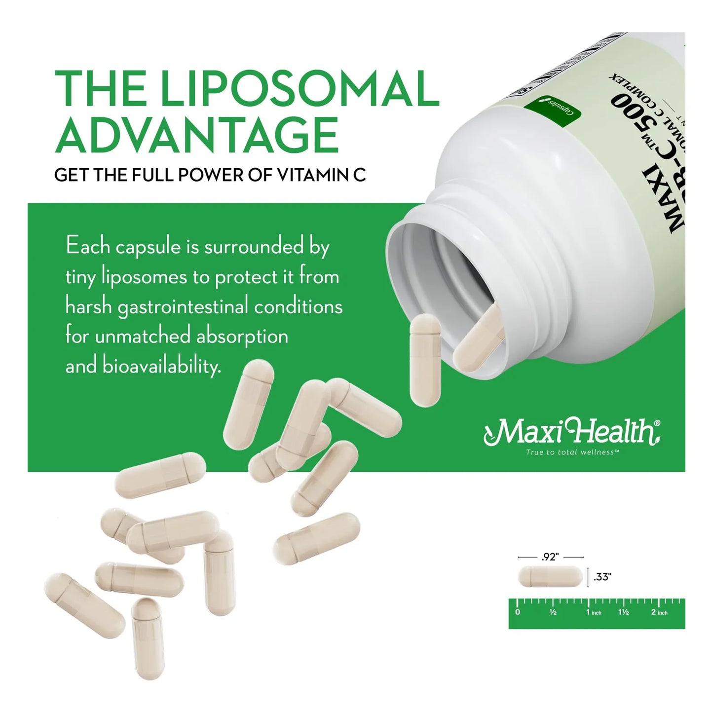 Maxi Health Cápsulas Liposomales De Vitamina C 500 Mg Con Mezcla Digestiva Absorción Superior