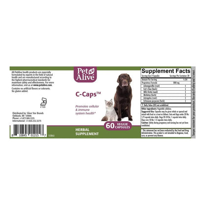 Capsulas PetAlive C-Caps Salud Celular E Inmunologica Para Perros Y Gatos 60 Unidades
