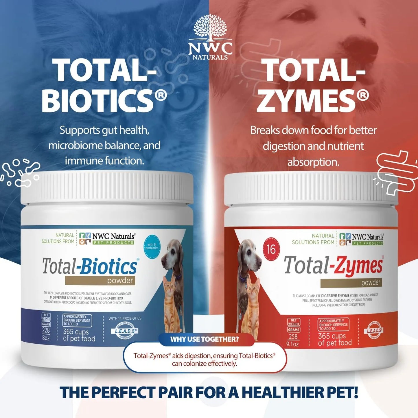 Paquete Doble Probióticos Enzimas Digestivas Perros Gatos NWC Naturals Salud Intestinal