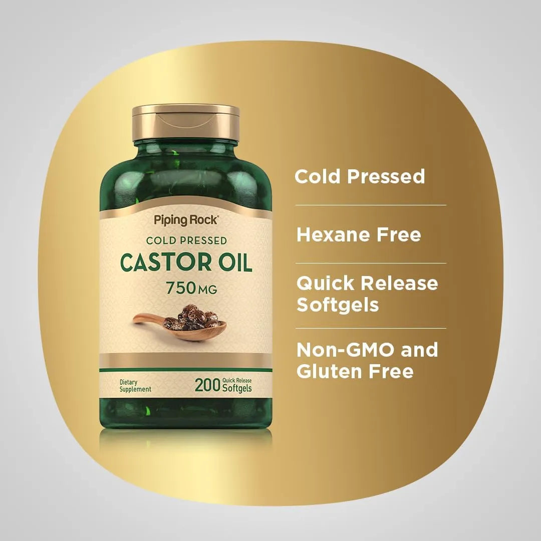 Capsulas Blandas Aceite De Ricino 750 Mg 200 Unidades Prensado En Frio Sin Omg Sin Gluten