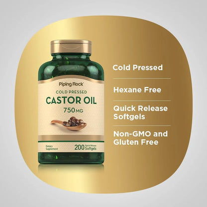 Capsulas Blandas Aceite De Ricino 750 Mg 200 Unidades Prensado En Frio Sin Omg Sin Gluten