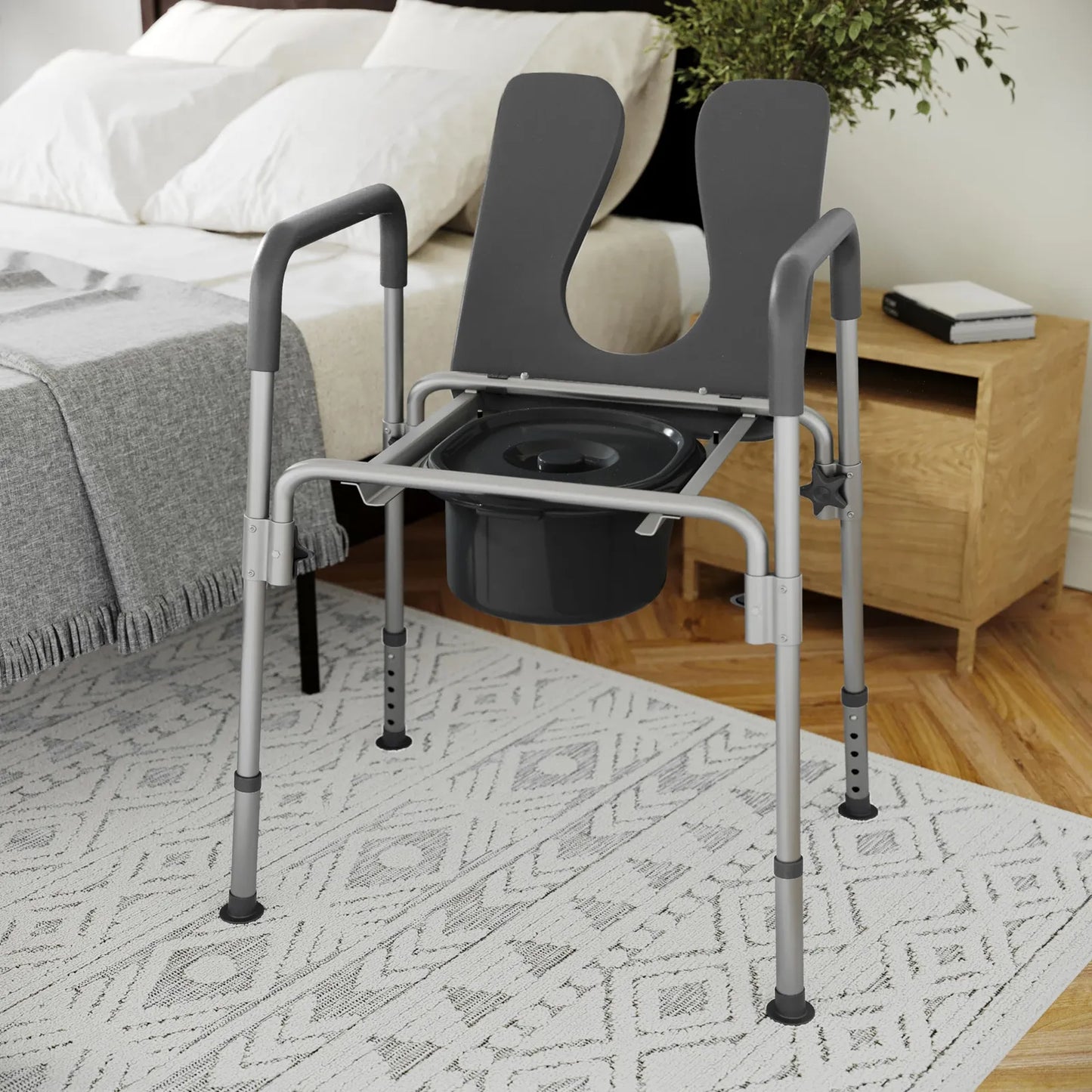 Silla Cómoda Portátil 3 En 1 Para Inodoro Con Brazos Acolchados Y Altura Ajustable