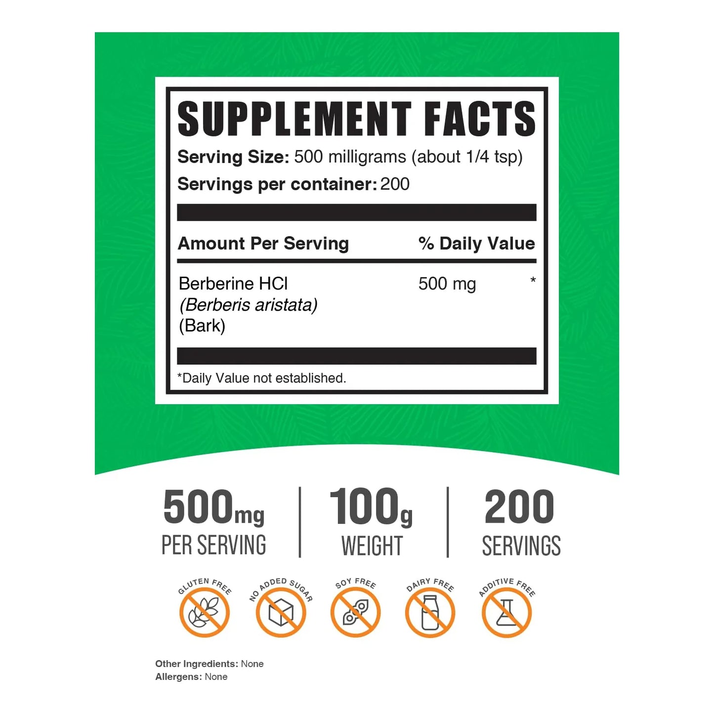 Berberina HCl En Polvo 500 Mg Suplemento Natural Para Bienestar General