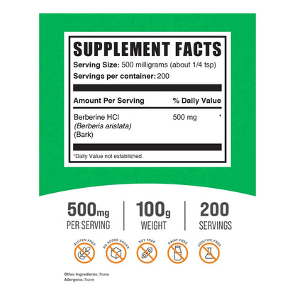 Berberina HCl En Polvo 500 Mg Suplemento Natural Para Bienestar General