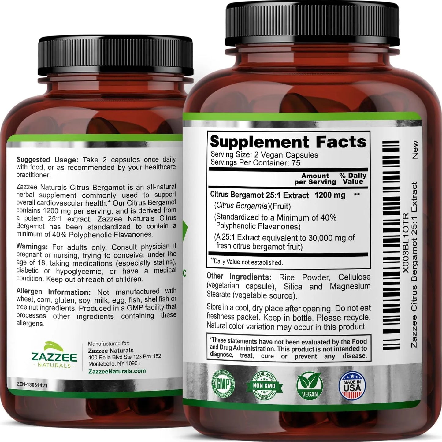 Extracto De Bergamota Cítrica Potente 1200 Mg 150 Cápsulas Veganas 40 Flavanonas
