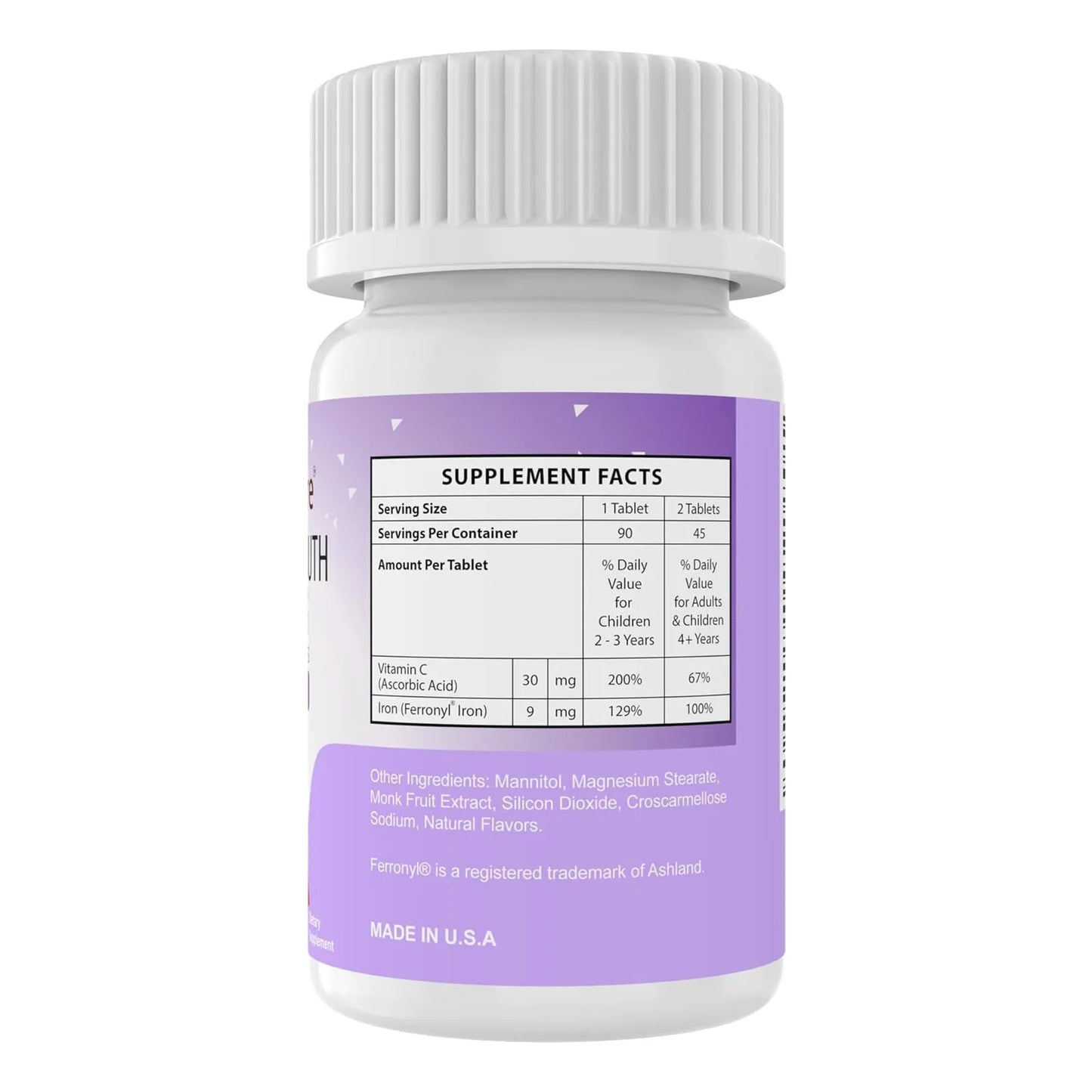 Tabletas Masticables De Hierro Sabor Uva Para Niños 9 Mg Con Vitamina C 90 Unidades
