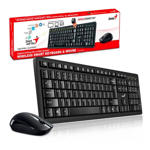 Combo Teclado Mouse Genius Km 8200 Inalambrico Español Pc Negro Kit Silencioso Y Preciso