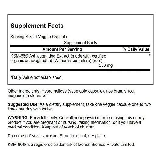 Ashwagandha KSM 66 Suplemento Natural Para Estrés Y Relajación 60 Cápsulas