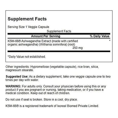Ashwagandha KSM 66 Suplemento Natural Para Estrés Y Relajación 60 Cápsulas